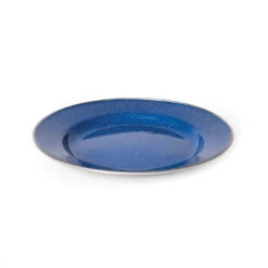 Campfire 26cm Enamel Flat Plate - Blue W/ Stainless Steel Rim